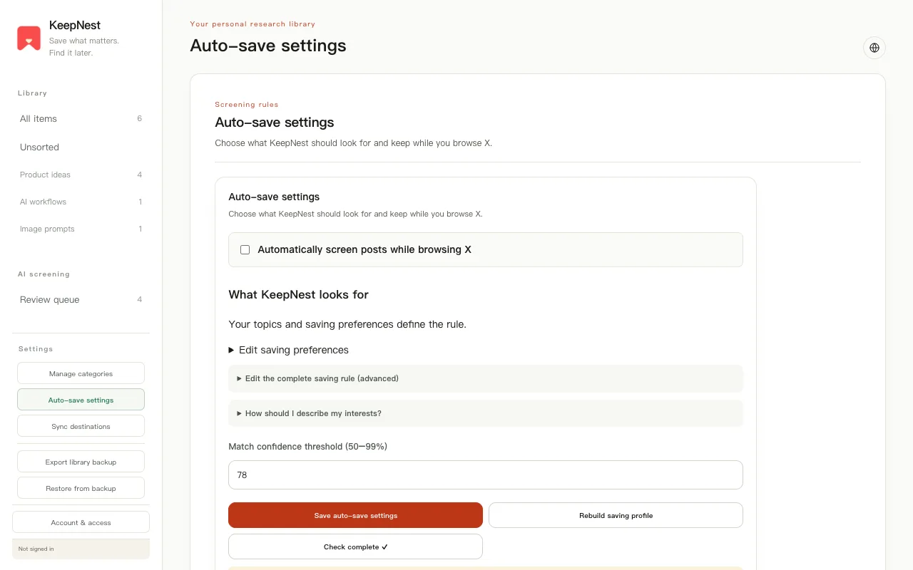 Editable saving interests in KeepNest