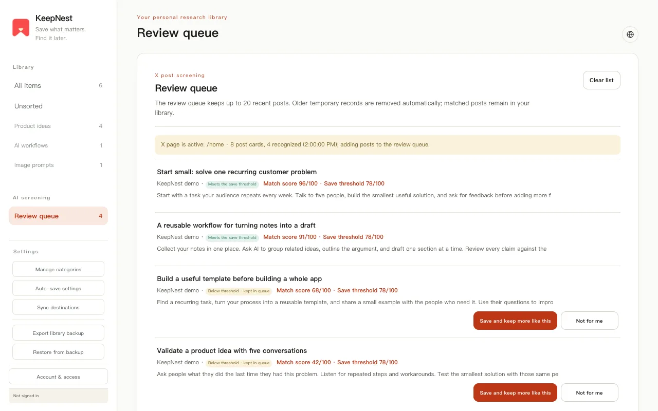 Review queue with demonstration posts